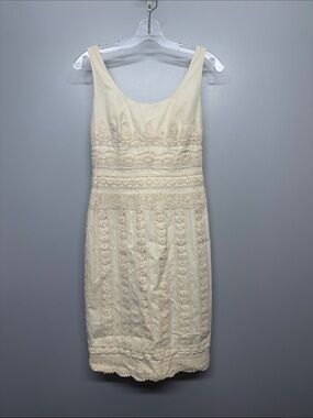 LK Bennett Cream Crochet Lace Fitted Midi Dress